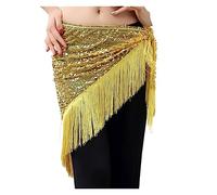 Generico Cintura di Danza del Ventre Resistente Belly Dance Sequgined Triangle Asciugamano Catena Paillettes Tassel Asciugamani Pratica Costumi(FM6196 Yellow)