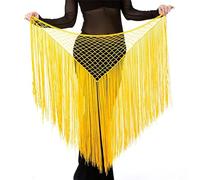 Generico Cintura di Danza del Ventre Resistente Belly Dance Vestiti Accessori Pratica Stretchy Long Tassel Triangle Belt Hand Crochet Sciarpa Anca(Gold)