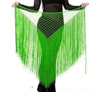 Generico Cintura di Danza del Ventre Resistente Belly Dance Vestiti Accessori Pratica Stretchy Long Tassel Triangle Belt Hand Crochet Sciarpa Anca(Grass Green)