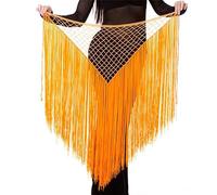 Generico Cintura di Danza del Ventre Resistente Belly Dance Vestiti Accessori Pratica Stretchy Long Tassel Triangle Belt Hand Crochet Sciarpa Anca(Orange)