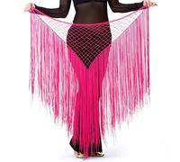Generico Cintura di Danza del Ventre Resistente Belly Dance Vestiti Accessori Pratica Stretchy Long Tassel Triangle Belt Hand Crochet Sciarpa Anca(Fuchsia)