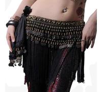 Generico Cintura di Danza del Ventre Resistente Donne Belly Dance Belt Tassel Sciarpa Hip tribidale Copper Coin Dancing Costume Panni in Costume Frangia(Brown)