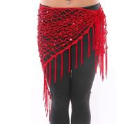 Generico Cintura di Danza del Ventre Resistente Green/Gold Argento Accessori for la Danza del Ventre Shining Crochet Cintura Paillettes Hip Scarf Tassel(Red)