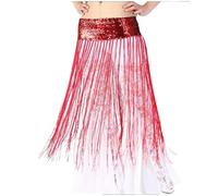 Generico Cintura per La Danza del Ventre Leggero Belly Dance Costumes Belt Elastic Force Sequin Long Tassel Belly Dance Sciarpa dell'anca for Le Donne Belly Dancing Cinture(Red)