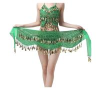 Generico Cintura per La Danza del Ventre Leggero Costumi Dance Stage Performance Vestiti Hip Sciarpa Sequin Vita Cintura Belly Dance Jazz Dance Donne Adulto(Green)