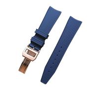 Generico Cinturino in gomma e silicone nero blu compatibile con il cinturino da polso della serie portoghese dell'orologio IWC Marine Portugal(Blue-rosegold)