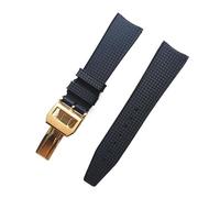 Generico Cinturino in gomma e silicone nero blu compatibile con il cinturino da polso della serie portoghese dell'orologio IWC Marine Portugal(Black-gold)
