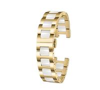 Generico Cinturino universale in acciaio inossidabile concavo e convesso compatibile con Fiyta Rossini Folli Follie GC Gucci Orologio da donna catena in ceramica(B gold white,16x10mm width)