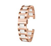 Generico Cinturino universale in acciaio inossidabile concavo e convesso compatibile con Fiyta Rossini Folli Follie GC Gucci Orologio da donna catena in ceramica(B rose gold white,14x8mm width)