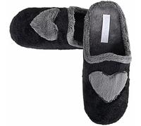 Generico Cinzia Soft Pantofole Donna con Cuore, Ciabatte Morbide in Peluche, Nero e Grigio, 40 EU