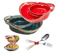 Generico Ciotola per Zuppe E Sandwich, Set Piatto E Ciotola in Gres per Zuppa E Panino Con Manico Retrò, Facile Da Pulire per Casa E Ristorante(Red and blue)