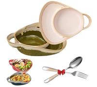 Generico Ciotola per Zuppe E Sandwich, Set Piatto E Ciotola in Gres per Zuppa E Panino Con Manico Retrò, Facile Da Pulire per Casa E Ristorante(Beige and green)