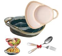 Generico Ciotola per Zuppe E Sandwich, Set Piatto E Ciotola in Gres per Zuppa E Panino Con Manico Retrò, Facile Da Pulire per Casa E Ristorante(Beige and blue)