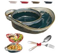 Generico Ciotola per Zuppe E Sandwich, Set Piatto E Ciotola in Gres per Zuppa E Panino Con Manico Retrò, Facile Da Pulire per Casa E Ristorante(Blue)