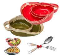 Generico Ciotola per Zuppe E Sandwich, Set Piatto E Ciotola in Gres per Zuppa E Panino Con Manico Retrò, Facile Da Pulire per Casa E Ristorante(Red and green)