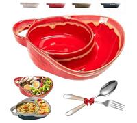 Generico Ciotola per Zuppe E Sandwich, Set Piatto E Ciotola in Gres per Zuppa E Panino Con Manico Retrò, Facile Da Pulire per Casa E Ristorante(Red)