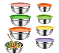 Genérico Ciotole in acciaio - Base antiscivolo, adatte per lavastoviglie e chiusure ermetiche - ideali per insalate, verdure, salse, cereali, uova, masse e frutta - per condimenti