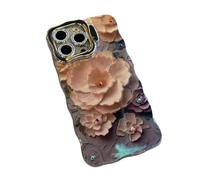 Generico Classy Floral Flowers Oil Painting Wavy for iPhone Case with Lens Holder, Vintage high-end oil painting peony Soft Back Cove Case for iPhone 13 14 15 16 (14promax,A)