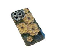 Generico Classy Floral Flowers Oil Painting Wavy for iPhone Case with Lens Holder, Vintage high-end oil painting peony Soft Back Cove Case for iPhone 13 14 15 16 (13,H)
