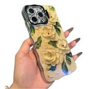 Generico Classy Floral Flowers Oil Painting Wavy for iPhone Case with Lens Holder, Vintage high-end oil painting peony Soft Back Cove Case for iPhone 13 14 15 16 (14,C)