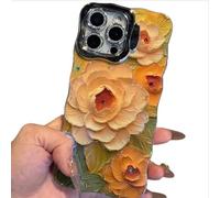Generico Classy Floral Flowers Oil Painting Wavy for iPhone Case with Lens Holder, Vintage high-end oil painting peony Soft Back Cove Case for iPhone 13 14 15 16 (15plus,B)