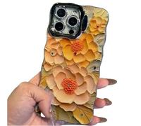 Generico Classy Floral Flowers Oil Painting Wavy for iPhone Case with Lens Holder, Vintage high-end oil painting peony Soft Back Cove Case for iPhone 13 14 15 16 (13,G)