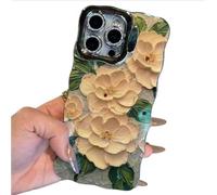 Generico Classy Floral Flowers Oil Painting Wavy for iPhone Case with Lens Holder, Vintage high-end oil painting peony Soft Back Cove Case for iPhone 13 14 15 16 (16,D)
