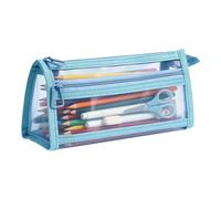 Generico Clear Pencil Pouch Large Capacity Zipper Mesh Pencil Case | Clear PVC & Mesh, Portable Organizer, Easy Visibility | For School, Office, Travel, Stationery & Cosmetics