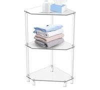 Generico Clear Triangle Acrylic Side Table For Small Space - 30x30x65cm Tier Transparent Corner Shelf Stand End Table, Corner Storage Display Rack For Living Room Bedroom Bathroom
