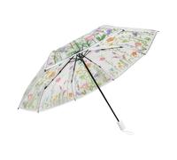 Generico Clear Wildflower Pattern Umbrella 97x57cm | Automatic Open Close Folding Rain Parasol | Compact Travel Size For Wedding Decoration Gift