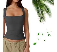 Generico Cleargget Tank Top, Clergment Women's Square Neck Sleeveless Double-Layer Tank Tops Basic Tight T Shirts (Grey)