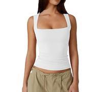 Generico Cleargget Tank Top, Women's Padded Square Neck Basic Slim Sleeveless Double-Layer Vest (White,XL)