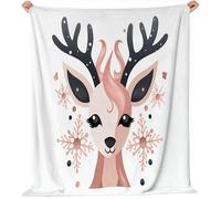 Generico Clip Art Carino Cervo Fiocco Di Neve Coperta In Pile Di Flanella, Bianco Sherpa Coperta Bambini Decorazioni Casa - Morbida E Calda Per Ragazzi E Ragazze Divano Coperta 130 x 150 cm