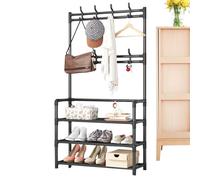 Genérico Clothes Rack With Shoe Storage - Floor Standing Hanger, Household Cloth Organizer with Hooks | Multi Tier Clothing Rack with Shoe Shelf for Bedroom Dormitory Indoor Storage Stand for Home