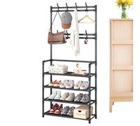 Generico Clothes Rack With Shoe Storage - Floor Standing Hanger, Household Cloth Organizer with Hooks | Multi Tier Clothing Rack with Shoe Shelf for Bedroom Dormitory Indoor Storage Stand for Home