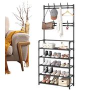 Genérico Clothes Rack With Shoe Storage - Floor Standing Hanger, Household Cloth Organizer with Hooks | Multi Tier Clothing Rack with Shoe Shelf for Bedroom Dormitory Indoor Storage Stand for Home