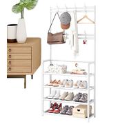 Genérico Clothes Rack With Shoe Storage - Floor Standing Hanger, Household Cloth Organizer with Hooks | Multi Tier Clothing Rack with Shoe Shelf for Bedroom Dormitory Indoor Storage Stand for Home