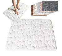 Generico Cobblestone Embossed Bathroom Bath Mat, Non-slip Mat with Pebble Pattern, Memory Foam Absorbent Coral Fleece Bathroomrug, Soft Washable Bathroom Mats (White,S(15.7 * 23.6in))