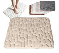 Generico Cobblestone Embossed Bathroom Bath Mat, Non-slip Mat with Pebble Pattern, Memory Foam Absorbent Coral Fleece Bathroomrug, Soft Washable Bathroom Mats (Light Brown,S(15.7 * 23.6in))