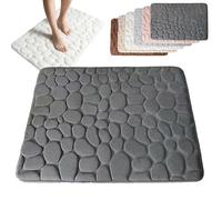 Generico Cobblestone Embossed Bathroom Bath Mat, Non-slip Mat with Pebble Pattern, Memory Foam Absorbent Coral Fleece Bathroomrug, Soft Washable Bathroom Mats (Dark Gray,S(15.7 * 23.6in))