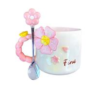 Generico Coffee Mugs, Spring Pink Design, 3D Flower Aesthetic, Includes Spoon, Cute Drinkware for Kitchen, Dining, Collection, Daily Use, and Gifting Ideas, 3.15x3.94x1.97 inches