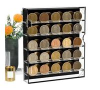 Generico Coin Display, Clear Acrylic Round Storage Case, 10.24x2.17x11.81 Inches Removable Shelves, Badge Holder for Wall Mount, Transparent with Black Background, Desktop