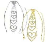 Generico Collana a forma di cuore con strass in argento e oro da donna, collana con cravatta di cristallo scintillante, gioielli per feste per la sera, il ballo e lo stile spigoloso