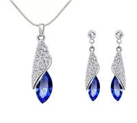 Generico Collana a goccia versatile e alla moda con cuore dell'oceano ciondolo in cristallo blu, collana e orecchini, regalo classico per donna