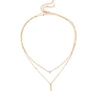 Generico Collana a strati in oro da donna Set - Collana lunga di moda con cristallo lacrima e ciondolo bar, accessori di moda per l'indossamento quotidiano