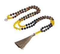 Generico Collana con 108 Perline Mala Annodate Per Uomo e Donna,Pietra Naturale Occhio di Tigre e Braccialetto Citrino,Collana Lunga con Nappa,Gioielli Per Preghiera e Meditazione Spirituale,Regali