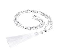 Generico Collana Con 108 Perline Mala In Pietra Naturale Da 6 Mm Per Uomo E Donna, Collana Lunga Con Nappe Annodate A Mano, Gioielli Per Meditazione Yoga E Preghiera, Howlite