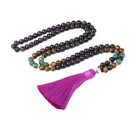 Generico Collana Con 108 Perline Mala Per Donna, Bracciale In Ametista E Occhio Di Tigre, Collana Lunga Con Ciondolo A Nappa Annodata, Rosario Per Preghiera, Meditazione, Yoga