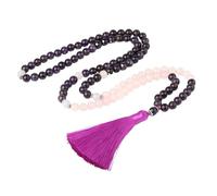 Generico Collana Con 108 Perline Mala Per Donna, Bracciale In Ametista E Quarzo Rosa, Collana Lunga Con Ciondolo A Nappa Annodata, Rosario Per Preghiera, Meditazione, Yoga