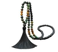 Generico Collana con 108 Perline Mala Per Uomo e Donna,Bracciale con Pietre Preziose Naturali,Collana Lunga con Nappa Annodata A Mano,Gioielli Spirituali,Regali In Ossidiana Nera